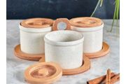Wooden Spice Set Jar 3 Pcs Set Spice Box Storage Container Table and Counter Top Usage Presentations Kitchen Gift Houseware New