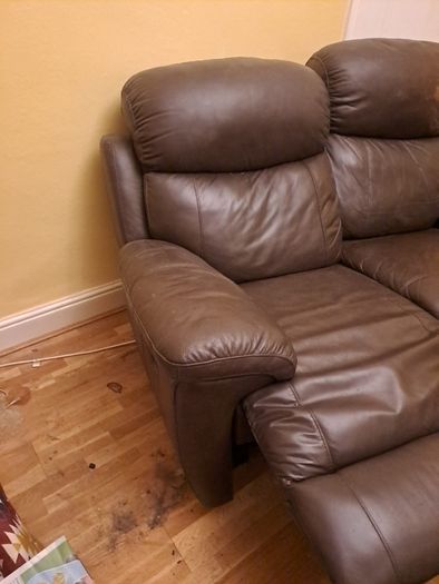 Brown Leather Two Seater Reclining Couch