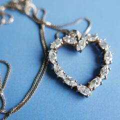 Sterling Silver 925 Pendant Necklace Open Heart with Stones 6,3g - 18"