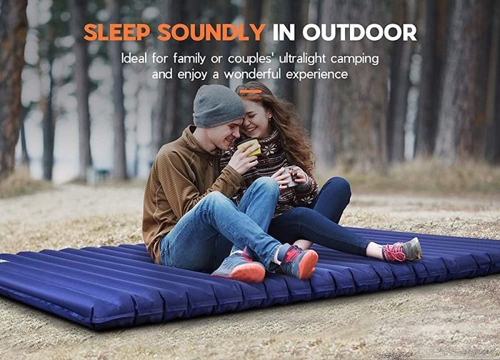 Inflatable Double Camping Mat with Foot Pump, Ultralight Air Camp Mattress 120cm 140cm for 2 Person, Compact and Moistureproof Sleeping Mat for Hiking, Backpacking, Hammock, Tent (FREE POSTAGE)