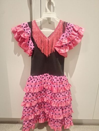 Girls brand new pink Spanish dancer Halloween costume & matching fan - Age 4