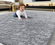 Fluffy Shaggy Rugs Living Room, Large Anti Slip Carpet, Machine Washable Soft Thick Pile Bedside Rug for Kids Bedroom, Nursery - Dark Green, 120 x 160 cm