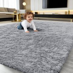 Fluffy Shaggy Rugs Living Room, Large Anti Slip Carpet, Machine Washable Soft Thick Pile Bedside Rug for Kids Bedroom, Nursery - Dark Green, 120 x 160 cm