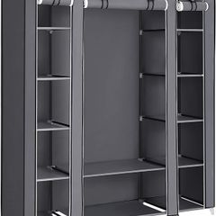 _Canvas Folding Camping Wardrobe Extra Large 175 x 150 x 45 cm Gray