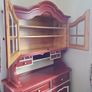 Vintage German Spruce Kitchen Buffet Cabinet Dresser 2-Piece red cream Image 2