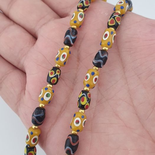 Vintage Venetian style Eyes Glass & Old Face Pendant Glass Beads Necklace