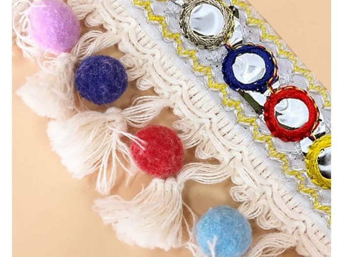 Brand New Anyasen fringe ribbon 2 pieces tassel ribbon colorful pompoms ribbon bobble ball