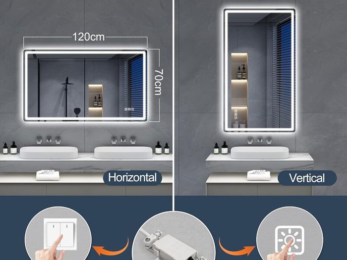 Bluetooth Bathroom Mirror with Lighting, 120 x 70 cm, LED Bathroom Mirror with