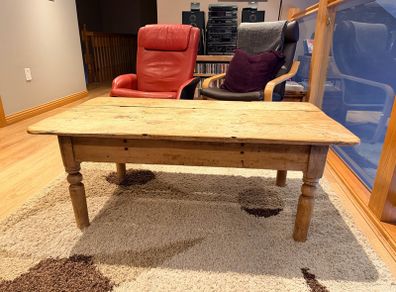 Antique Pine Farmhouse Coffee Table - Solid Rustic Country Style