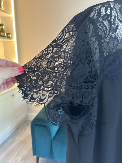 Brand-new Ladies Black Chiffon Lace Short Sleeved Top from David Emanuel