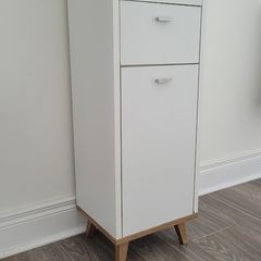 Modern Slim Storage Cabinet - White and Oak Finish