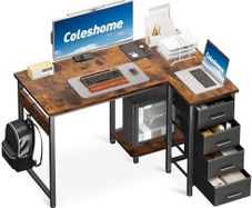 Vintage Corner Desk, 100 x 70 cm, L Shape Desk with 4 Drawers, Reversible Computer Desk