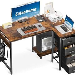 Vintage Corner Desk, 100 x 70 cm, L Shape Desk with 4 Drawers, Reversible Computer Desk