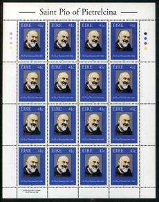 2002 Ireland Canonisation of Padre Pio Commemorative Stamp Sheetlet Plate 1B1B1B1B Mint Never Hinged (MNH)