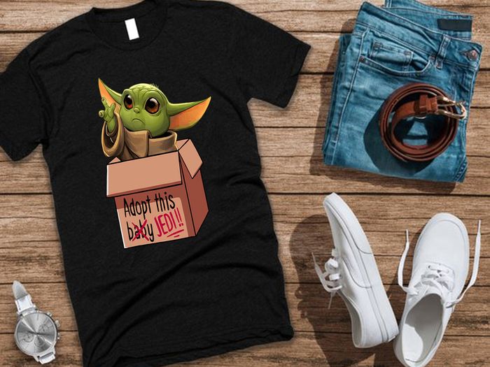 Adopt this baby yoda jedi t-shirt for adults and kids