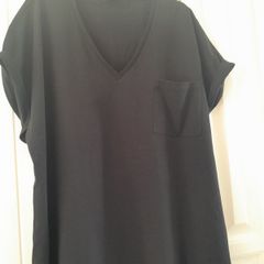 Plus Size Black cotton V Neck Tunic