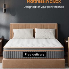 Double Mattresses 10.6Inch Hybrid Mattress Double Bed, Memory Foam Pocket Spring Mattresses Medium Firm