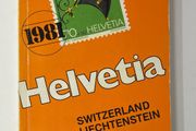 1981 Helvetia (Switzerland and Liechtenstein) stamp catalogue by Auf Der Maur Stamps Ltd. 328 page with colour photos of stamps.