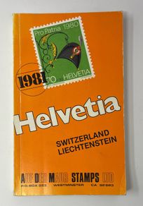 1981 Helvetia (Switzerland and Liechtenstein) stamp catalogue by Auf Der Maur Stamps Ltd. 328 page with colour photos of stamps.