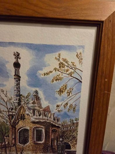 Barcelona Parque Guell Lithograph framed