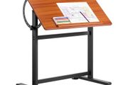 Drafting Table, Adjustable 0-90 Tilt Drawing Desk, Portable Artist Table with Black H-Frame and Brown Desktop