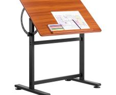 Drafting Table, Adjustable 0-90 Tilt Drawing Desk, Portable Artist Table with Black H-Frame and Brown Desktop