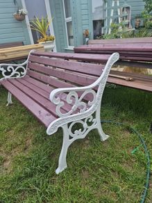 Garden Bench Cast iron fully restored seat outside outdoor garden sitting treated timber decorations, furniture patio  decking, home house cottage ignore flowers pots plants, garden statue chair  swing patio heater bbq hammock sun  farm shop gift