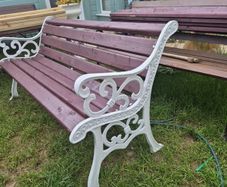 Garden Bench Cast iron fully restored seat outside outdoor garden sitting treated timber decorations, furniture patio  decking, home house cottage ignore flowers pots plants, garden statue chair  swing patio heater bbq hammock sun  farm shop gift