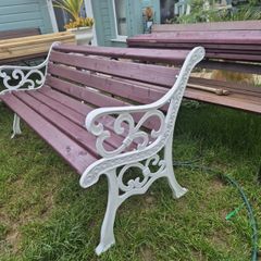Garden Bench Cast iron fully restored seat outside outdoor garden sitting treated timber decorations, furniture patio  decking, home house cottage ignore flowers pots plants, garden statue chair  swing patio heater bbq hammock sun  farm shop gift