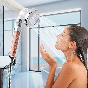 NEW SALE | Shower Head Powerful Flow with Beads Filter Pressure Boosting Shower Head Spray with 3 Modes Water Saving Bathing for Adults Children Pets Home and Gym Use