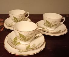 Vintage Royal Vale " Lily of the Valley", Bone China. 3 x Cup, Saucer,Side Plate