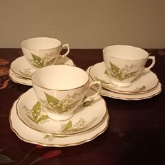 Vintage Royal Vale " Lily of the Valley", Bone China. 3 x Cup, Saucer,Side Plate