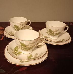 Vintage Royal Vale " Lily of the Valley", Bone China. 3 x Cup, Saucer,Side Plate