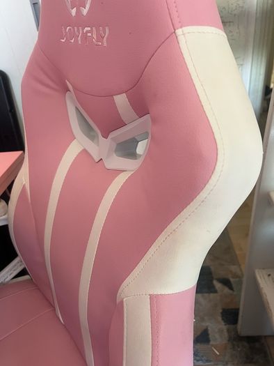 L Shaped Desk with Power Outlets & LED Lights & Pink Gaming Chair for Girls