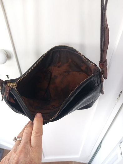 Fossil Black Tan Trimmed Cross Body Bag