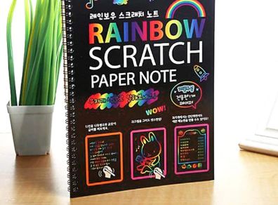 Rainbow Magic Scratch Paper Children's Art Book Black DIY Rainbow Art Paper Card Neon Scratch Book with Wood Stick
