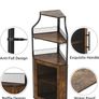 4-Tier Corner Bar Cabinet, Industrial Freestanding Wine Storage Sideboard with Doors and Glass Holders, Adjustable Shelf & Anti-Tipping Devices, for Home Bar, Kitchen, Living Room, Rustic Brown Image 7