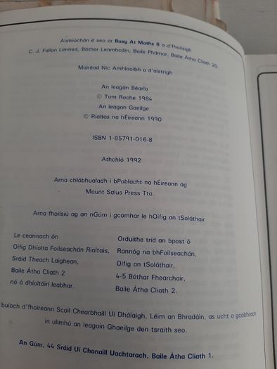 Gaeilge Gafa le Mata school book
