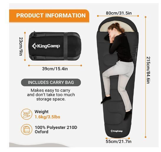 Mummy Sleeping Bag for Adults Kids Children Junior 3 Season Winter Double Layer 300GSM Lightweight Single Compact Thermal Warm