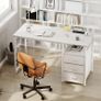 120cm Computer Desk with Drawers Office 2 Sockets USB Ports Reversible PC Table Storage Study for Home Bedroom White Image 7