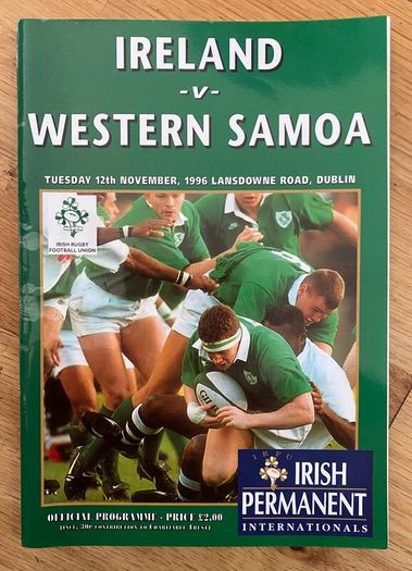 Very Rare 1996 Ireland v Western Samoa - November International Programme + Match Ticket