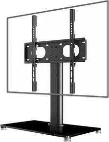 Universal TV Stands, Table Top TV Stand, Pedestal TV Stand for Most 17 55inch Screens, Height Adjustable TV Base Stand with Tempered Glass Base and Wire Management, Hold up to 40kg, VESA 75/400mm