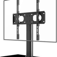 Universal TV Stands, Table Top TV Stand, Pedestal TV Stand for Most 17 55inch Screens, Height Adjustable TV Base Stand with Tempered Glass Base and Wire Management, Hold up to 40kg, VESA 75/400mm