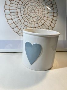 Ceramic Plant Pot with blue/grey Hearts