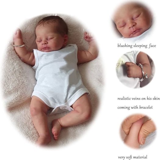 Reborn Baby Dolls That Look Real 21 Inch Sleeping Newborn Baby Boy Soft Silicone Vinyl Lifelike Baby Dolls with Pacifier+Bottle