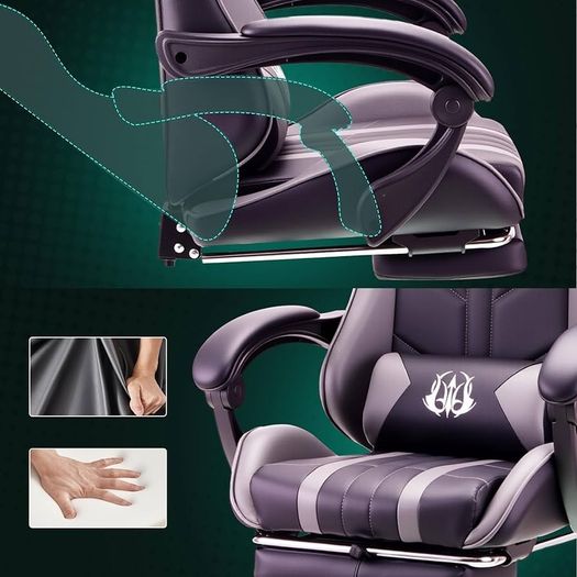 Gaming Chair with Footrest & Lumbar Support,Reclining Swivel Chair,Ergonomic Gaming Chair for Adults, High-Back Racing Style,Adjustable Height with Headrest Pillow