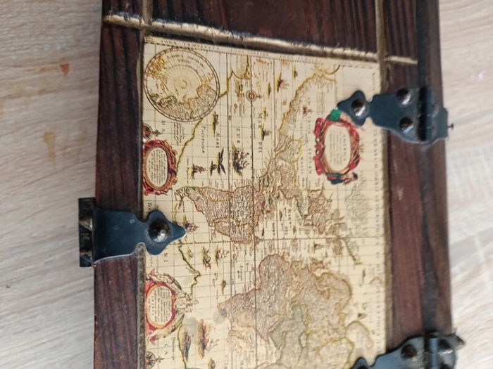 Vintage Style Wooden Map Chest Storage Trunk  Great Condition