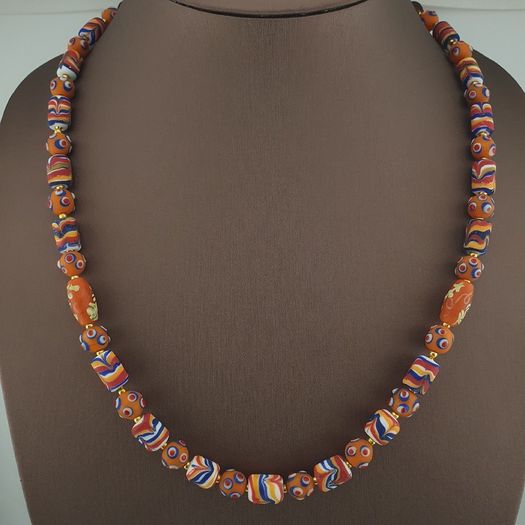 Vintage Venetian Style Skunk Eyes & Feather Desgin Glass Beads Necklace