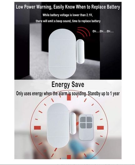Shackcom Door Window Alarm with Remote Control, 130DB Magnetic Burglar Alert Sensor with Battery, 3 Alarm Sounds/Wireless/Low Power Warning Anti-thief Loud Alarms for Your Home Security System