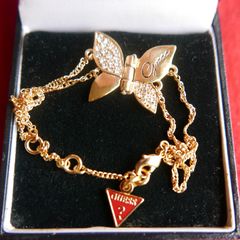 Guess Woman Bracelet Butterfly Zircons Golden Steel
